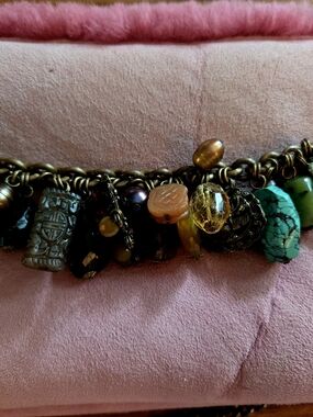 Stephen Dweck Turquoise and Amber Multi-Stone Charm Bracelet